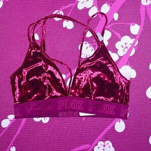 NWT Victorias Secret Pink velour Bralette velvet bra RACERBACK M burgundy New!